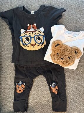 Huxbaby Tiger Tee & Teddy Applique Tee and pants